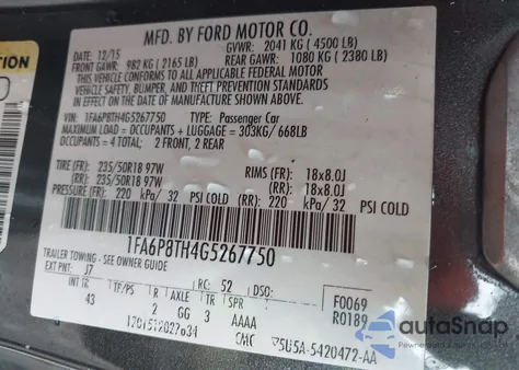 2016 Ford Mustang Ecoboost z USA, uszkodzony, nr VIN 1FA6P8TH4G5267750